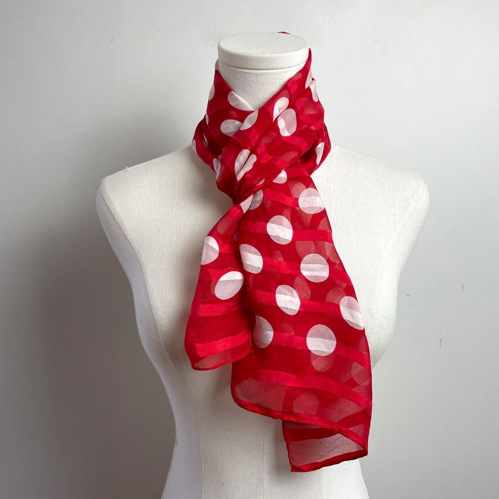 Vintage Polka Dot Silk Scarf Italy Red White Rectangle Colorful Classic Dopamine